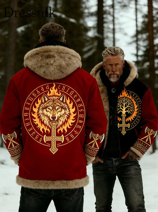Herren Retro Viking Wolf Totem keltischen Stil Flanell Warm Kapuzen Sweatshirt A / S