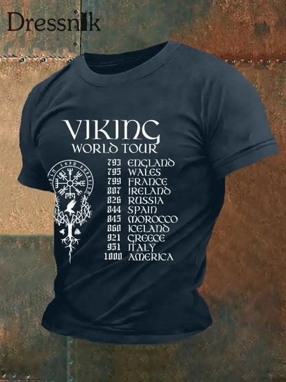 Herren Retro Viking World Tour Viking Blood Nordic Style Casual T-Shirt Marineblau / S