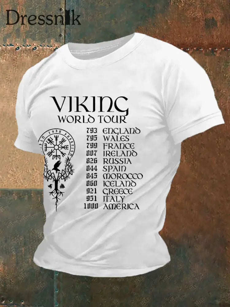 Herren Retro Viking World Tour Viking Blood Nordic Style Casual T-Shirt Weiß / S