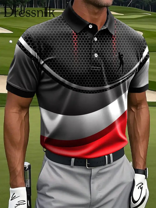 Herren Retro Wavy Line Patchwork Kunstdruck Casual Business Polo Shirt bunt / S