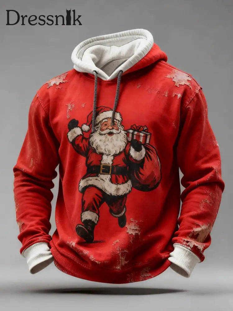 Herren Retro Weihnachten Santa Geschenke Print lässig Langarm Patchwork Sweatshirt Rot / S