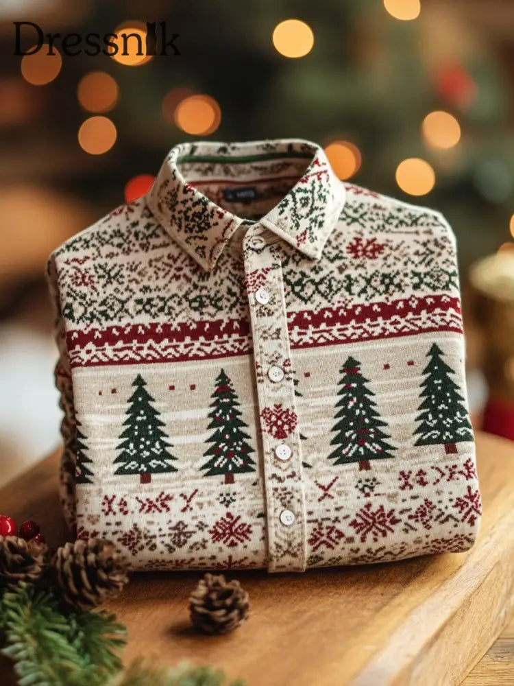 Herren Retro Weihnachts baum Bedrucktes Hemd als bild / S