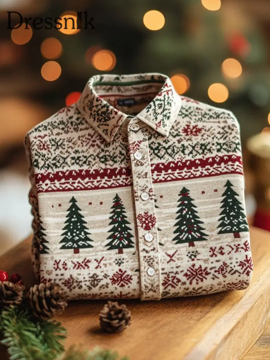 Herren Retro Weihnachts baum Bedrucktes Hemd als bild / S