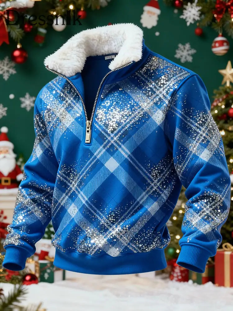 Herren Retro Weihnachts bedrucktes Sweatshirt Blau / S