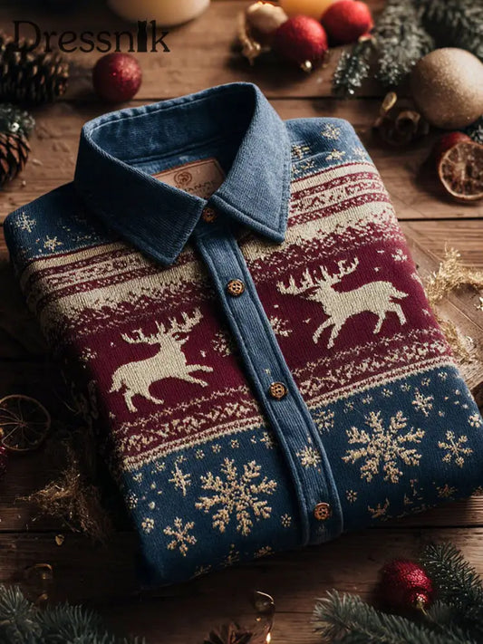 Herren Retro Weihnachts hemd Elch bedruckt als bild / S