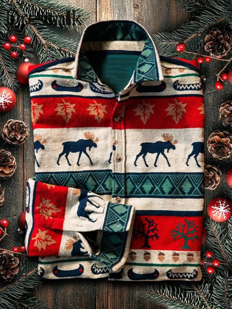 Herren Retro Weihnachts hemd Elch bedruckt als bild / S