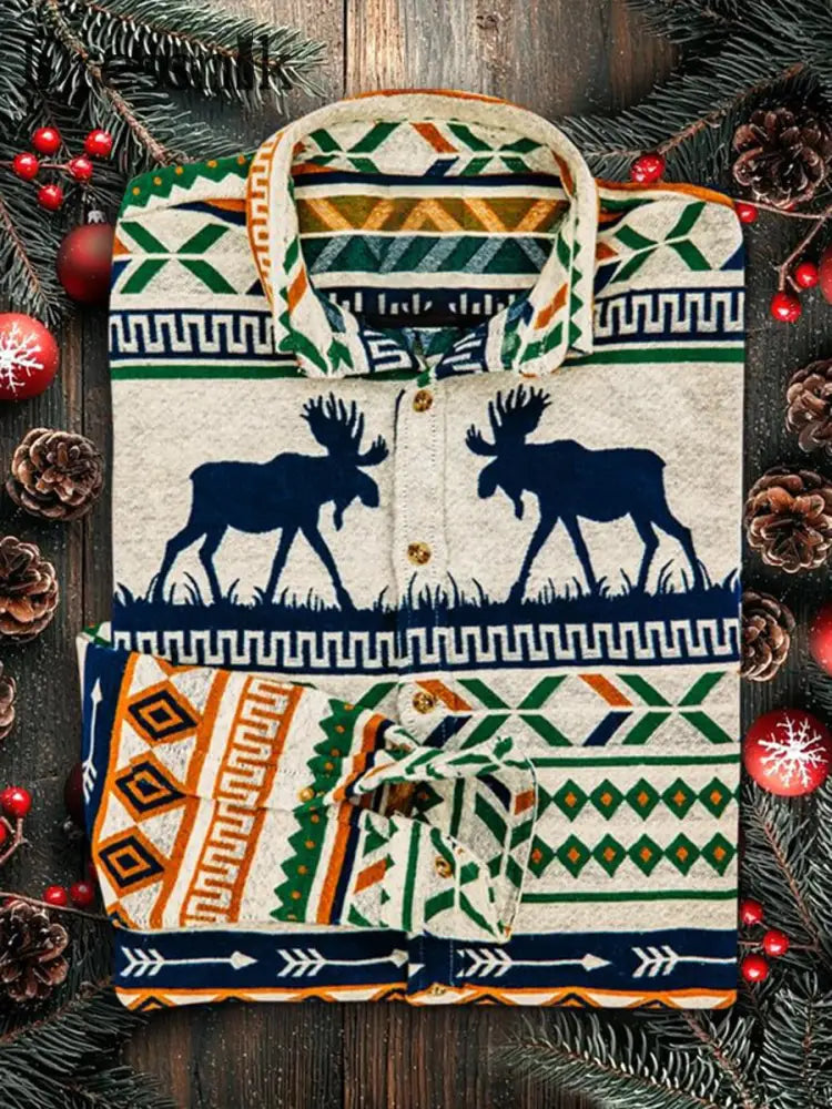 Herren Retro Weihnachts hemd Elch bedruckt als bild / S