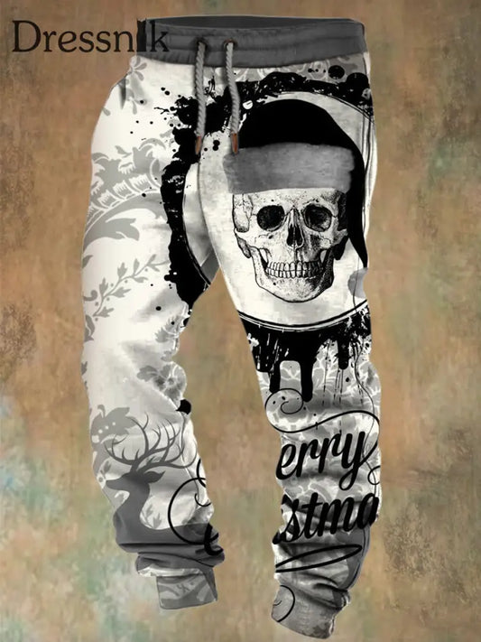 Herren Retro Weihnachts skelett bedruckte Kordel zug elastische Kraft füße lässige Sport dicke Hose