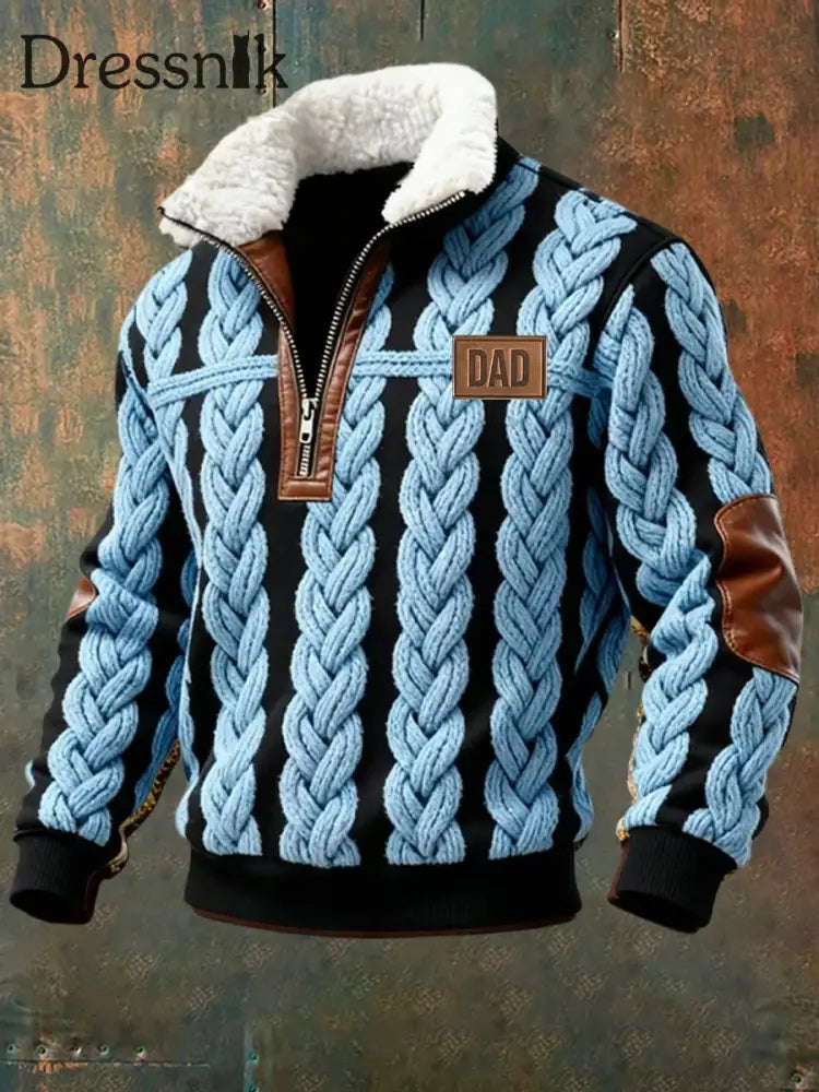 Herren Retro Western Art Print Casual Reiß verschluss Pelz Kragen Sweatshirt A / S