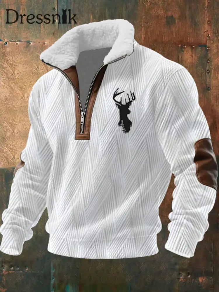 Herren Retro Western Art Print Casual Reiß verschluss Pelz Kragen Sweatshirt A / S