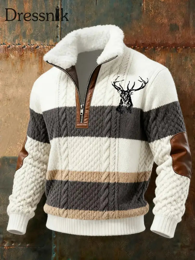 Herren Retro Western Art Print Casual Reiß verschluss Pelz Kragen Sweatshirt A / S