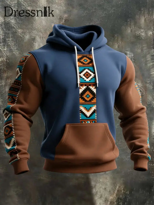 Herren Retro Western Azteken Print Casual Hoodie Marineblau / S