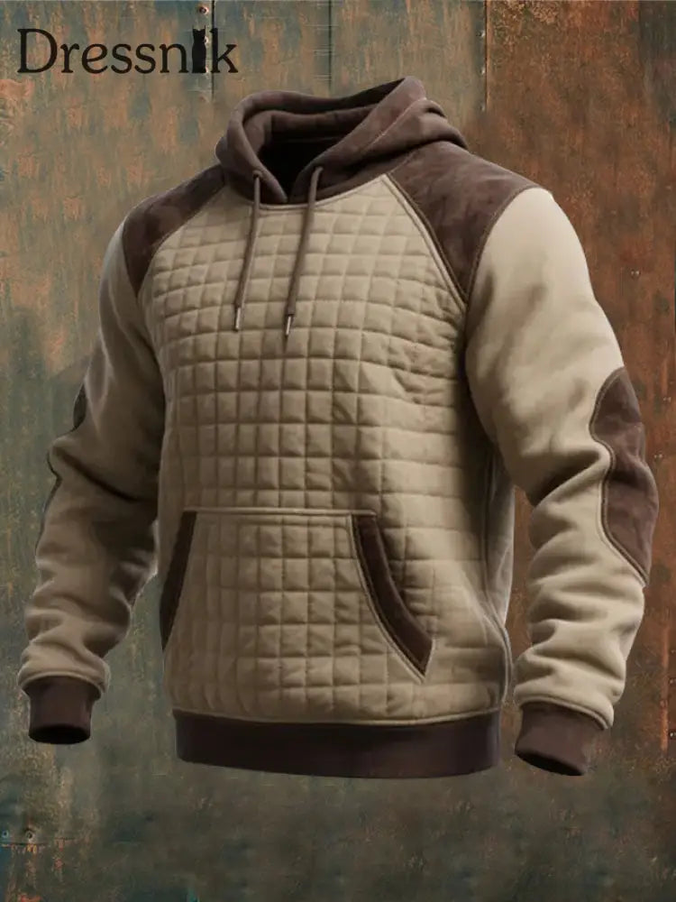 Herren Retro Western bedruckt Lässiger Langarm Hoodie Khaki / S