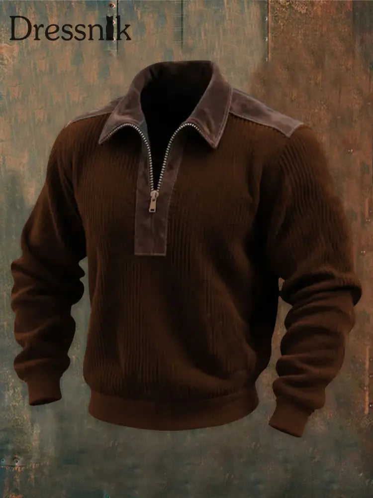 Herren Retro Western bedruckt Lässiges Langarm-Sweatshirt/Hoodie Dunkelbraun / S