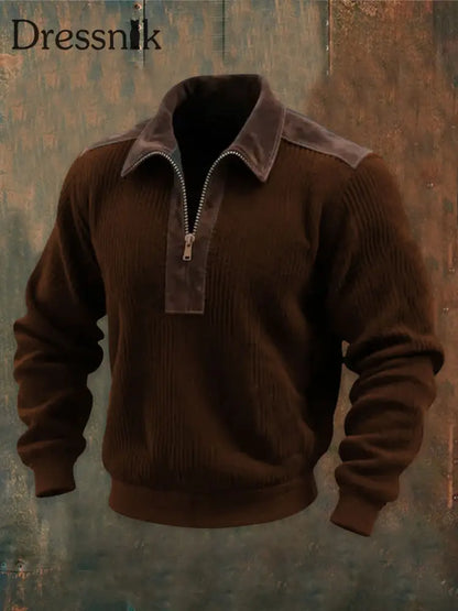 Herren Retro Western bedruckt Lässiges Langarm-Sweatshirt/Hoodie Dunkelbraun / S