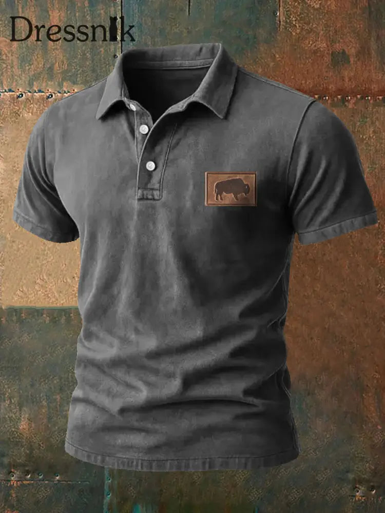 Herren Retro Western Buffalo Print Casual Top Grau / S