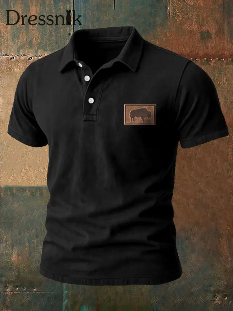 Herren Retro Western Buffalo Print Casual Top Schwarz / S