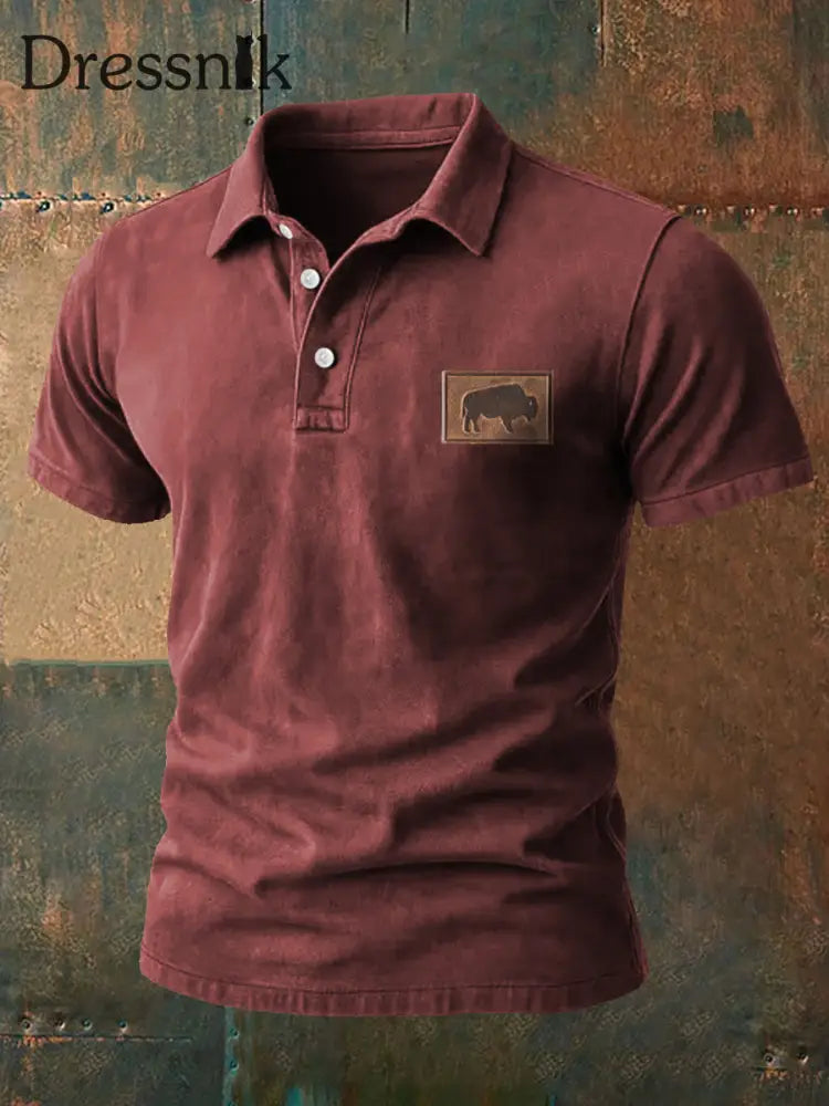 Herren Retro Western Buffalo Print Casual Top Wassermelone Rot / S