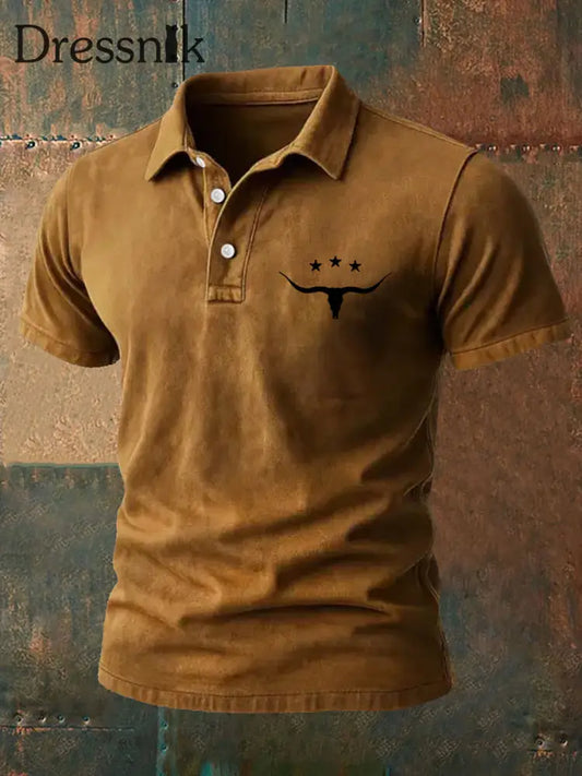 Herren Retro Western Bull Skull Print Casual Top Braun / S