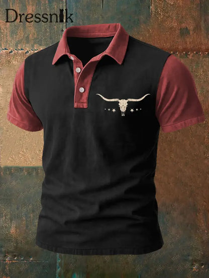 Herren Retro Western Bull Skull Print Casual Top Rot / S