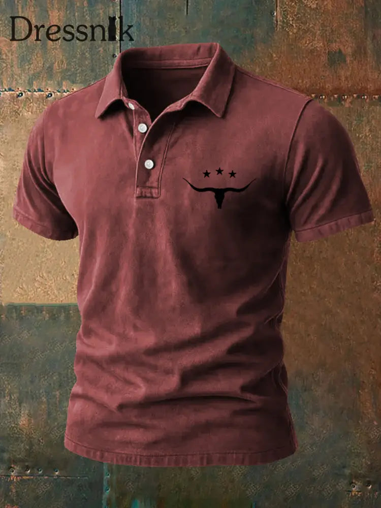 Herren Retro Western Bull Skull Print Casual Top Wassermelone Rot / S