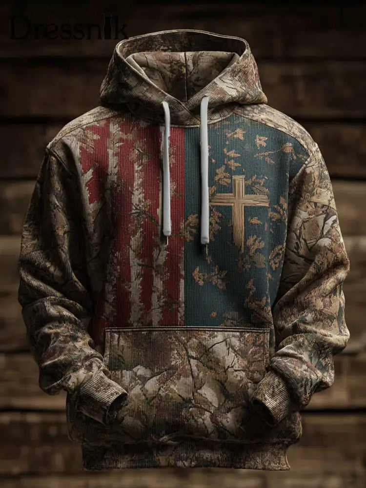 Herren Retro Western Casual Faith Cross Art Print Übergroße Schulter taschen Hoodie als bild / S