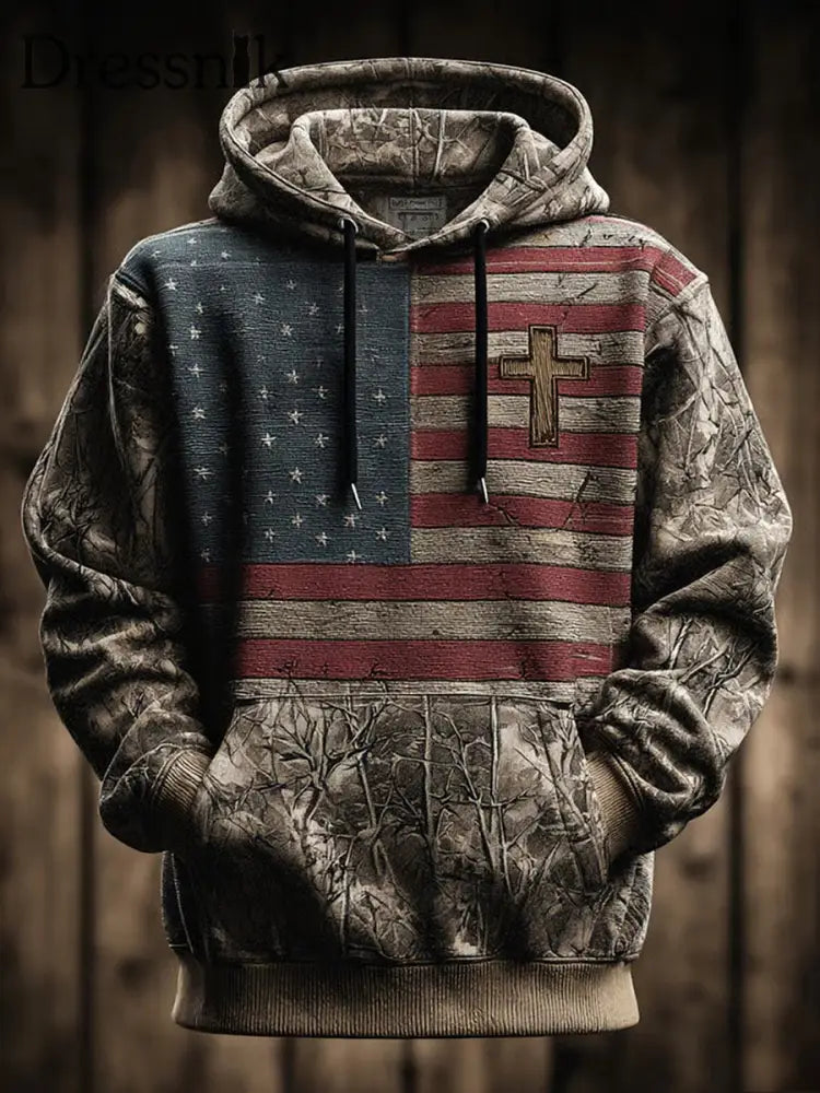 Herren Retro Western Casual Faith Cross Art Print Übergroße Schulter taschen Hoodie als bild / S