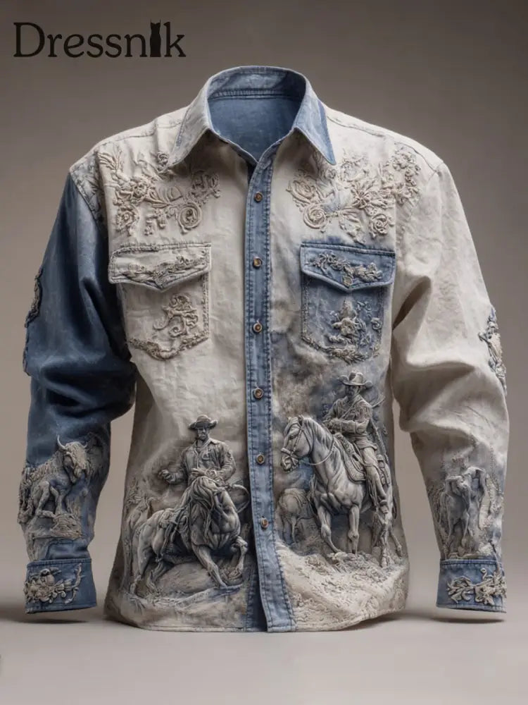 Herren Retro Western Cowboy-Stil Hemd als bild / S