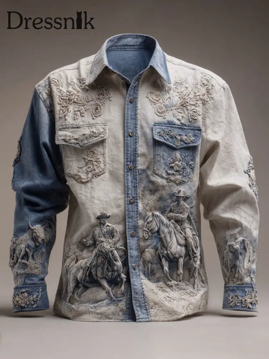 Herren Retro Western Cowboy-Stil Hemd als bild / S