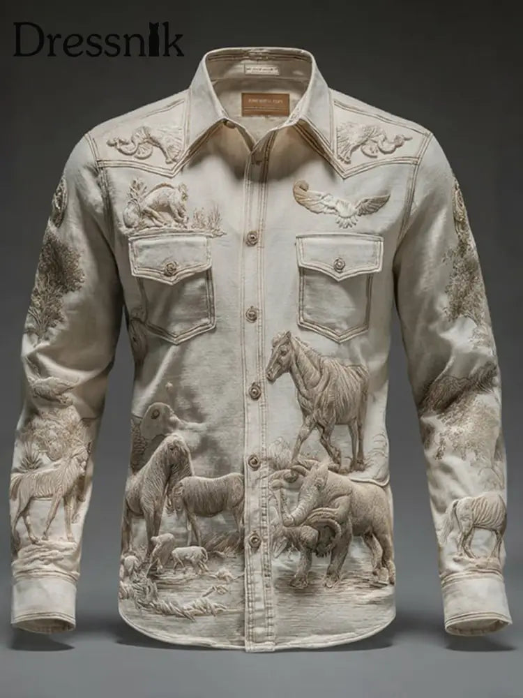 Herren Retro Western Cowboy-Stil Hemd als bild / S