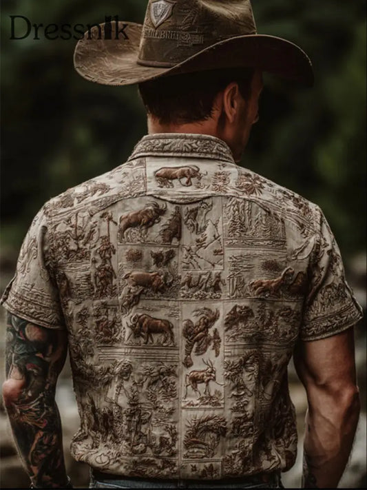 Herren Retro Western Cowboy-Stil Hemd als bild / S