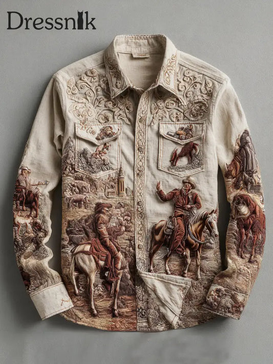 Herren Retro Western Cowboy-Stil Hemd als bild / S