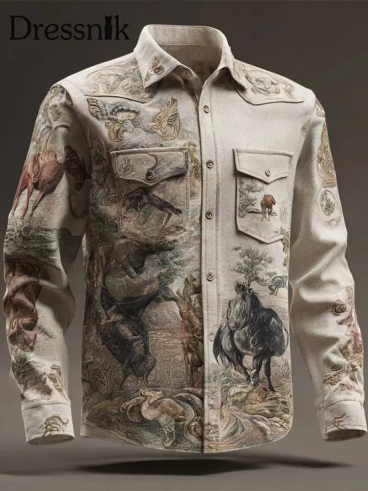 Herren Retro Western Cowboy-Stil Hemd als bild / S