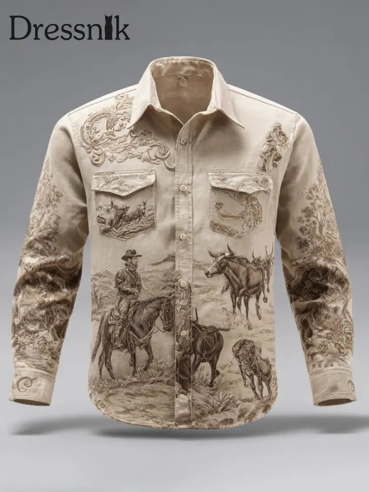 Herren Retro Western Cowboy-Stil Hemd als bild / S