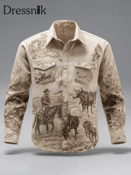 Herren Retro Western Cowboy-Stil Hemd als bild / S