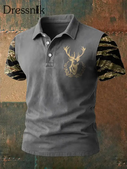 Herren Retro Western Deer Head Leopard Print Casual Top Grau / S
