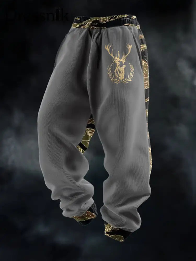 Herren Retro Western Deer Head Leopard Print Freizeit hosen Grau / S