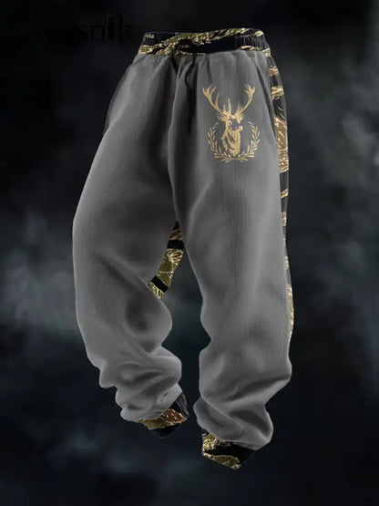 Herren Retro Western Deer Head Leopard Print Freizeit hosen Grau / S