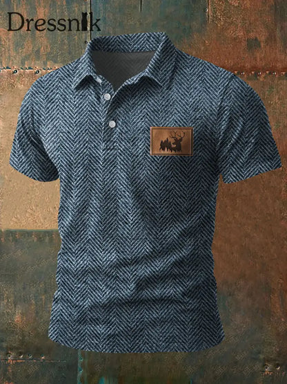 Herren Retro Western geweih Herring bone Print Casual Top Blau / S