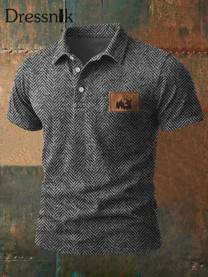 Herren Retro Western geweih Herring bone Print Casual Top Grau / S