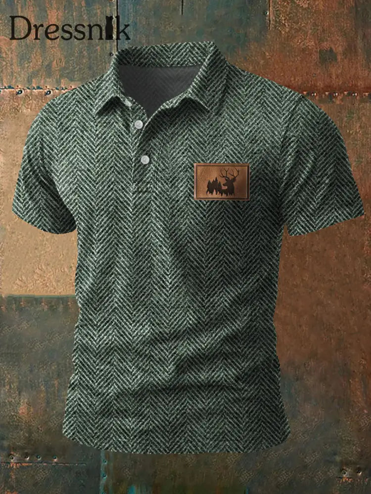 Herren Retro Western geweih Herring bone Print Casual Top Grün / S