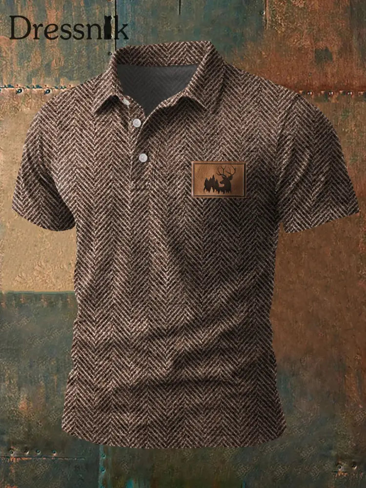 Herren Retro Western geweih Herring bone Print Casual Top Khaki / S