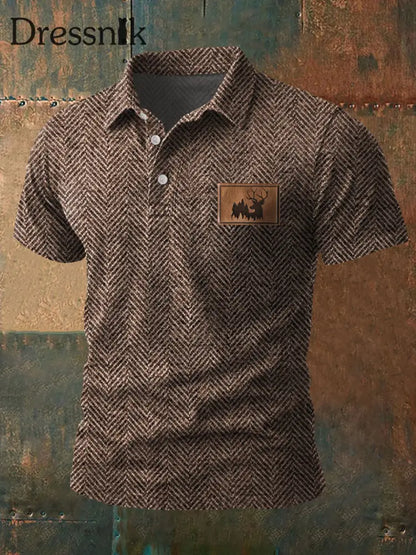 Herren Retro Western geweih Herring bone Print Casual Top Khaki / S