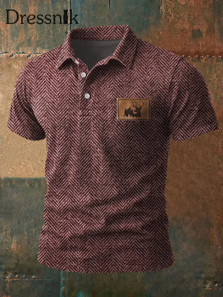 Herren Retro Western geweih Herring bone Print Casual Top Rot / S