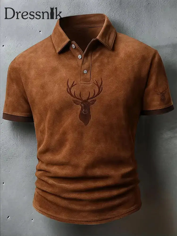 Herren Retro Western Geweih Print Casual Top Braun / S