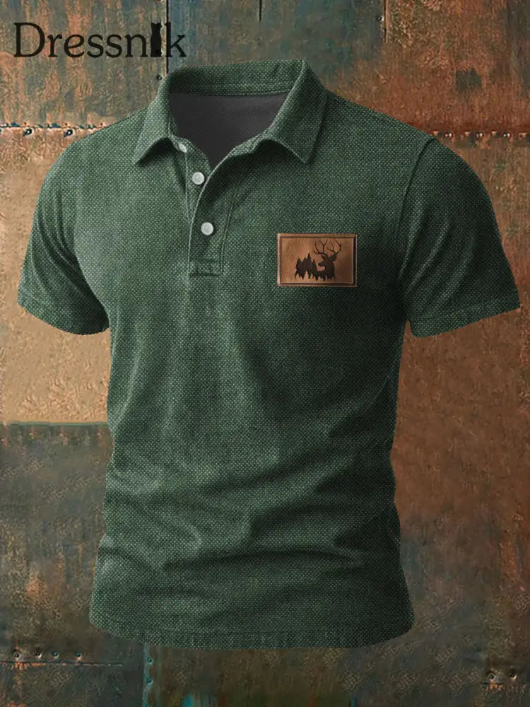 Herren Retro Western Geweih Print Casual Top Grün / S