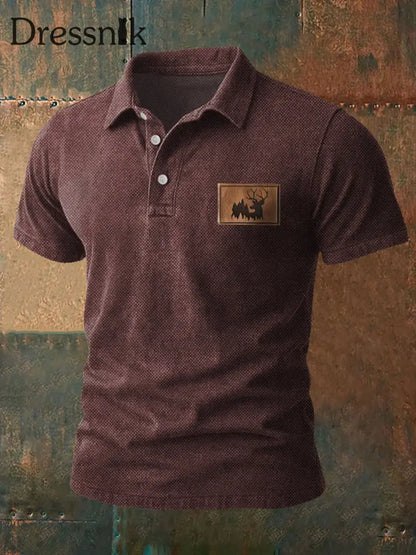 Herren Retro Western Geweih Print Casual Top Rot / S