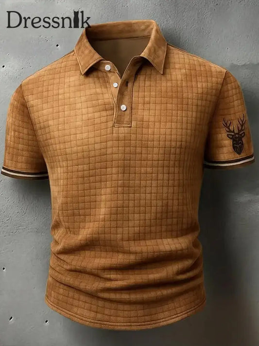 Herren Retro Western Geweih Print Casual Waffel Top Braun / S