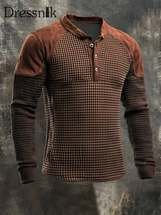 Herren Retro Western Lässiges Langarm Henley Hemd als bild / S