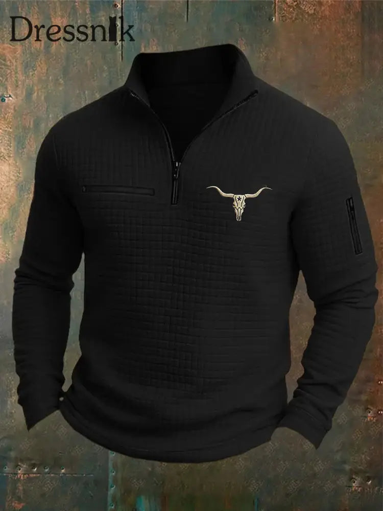 Herren Retro Western Lässiges Langarm Sweatshirt/Hoodie Schwarz / S